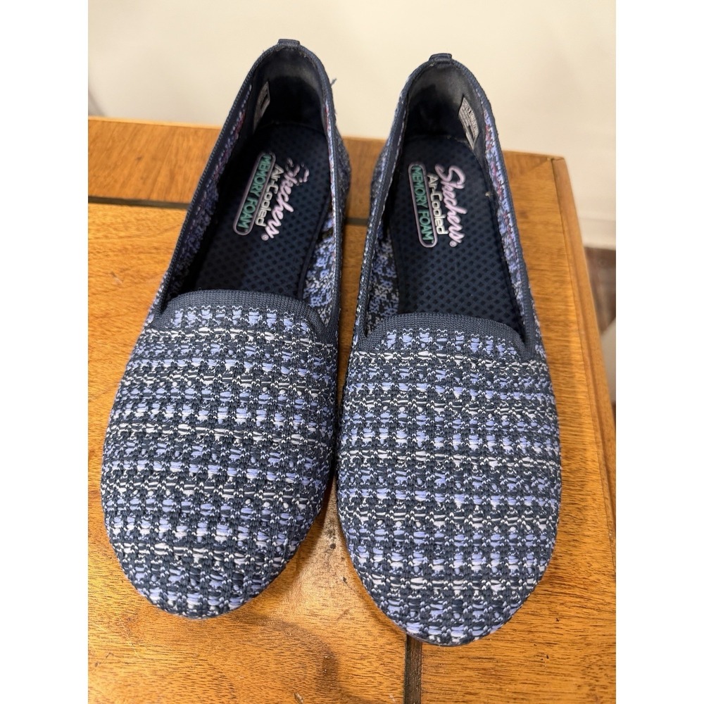 Skechers Cleo Round our Moment Women's 10 Knit Ballet Flats Navy White Foam Cool